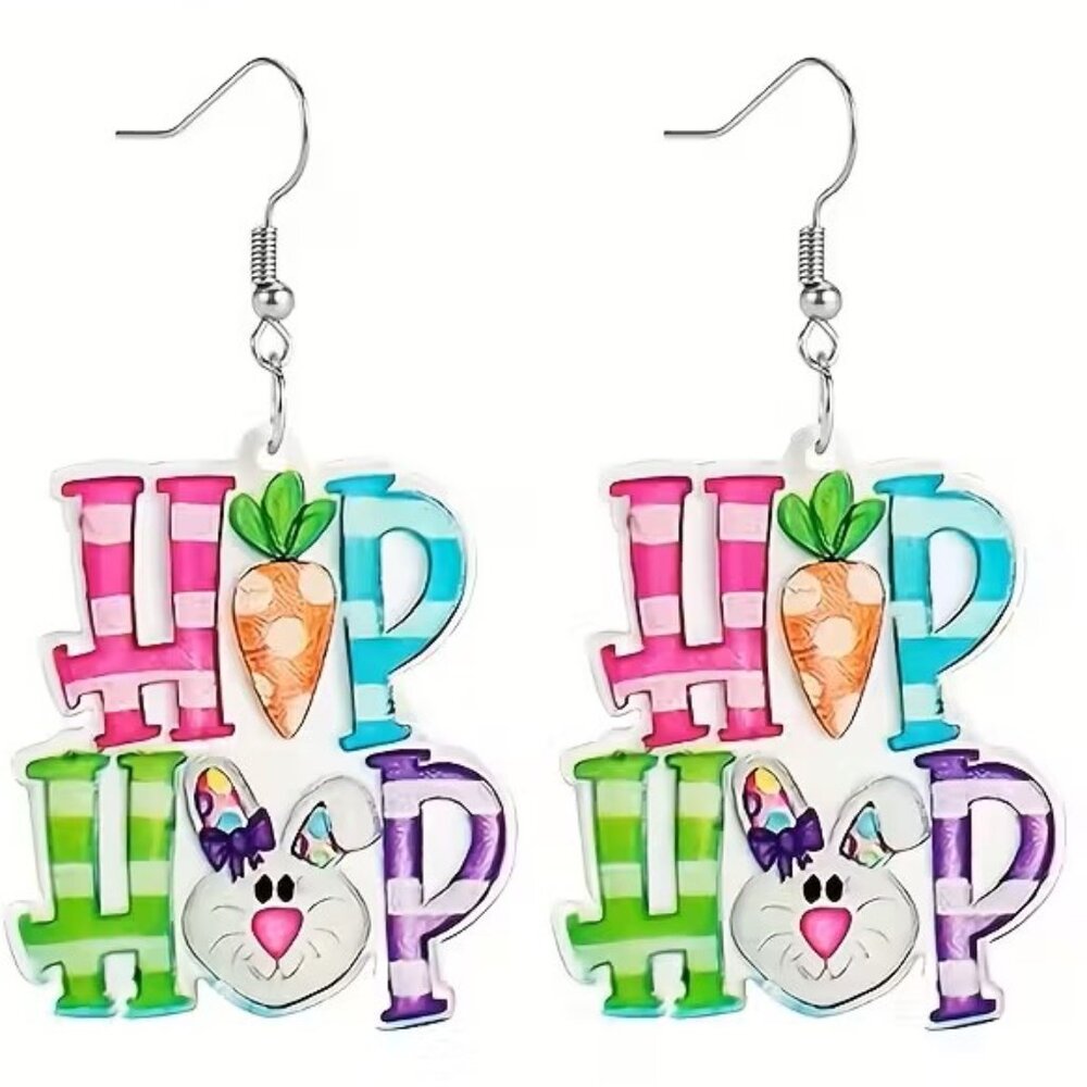 2D Flat Bunny Carrot Acrylic Easter Earrings Z179